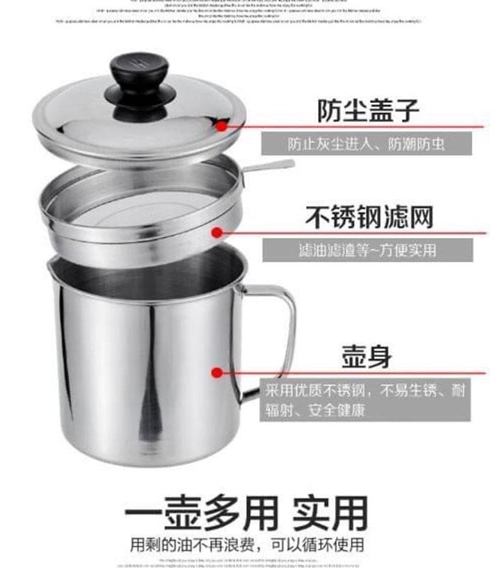 Bình Lọc Dầu Ăn Có Lưới Lọc Cặn bằng INOX 304