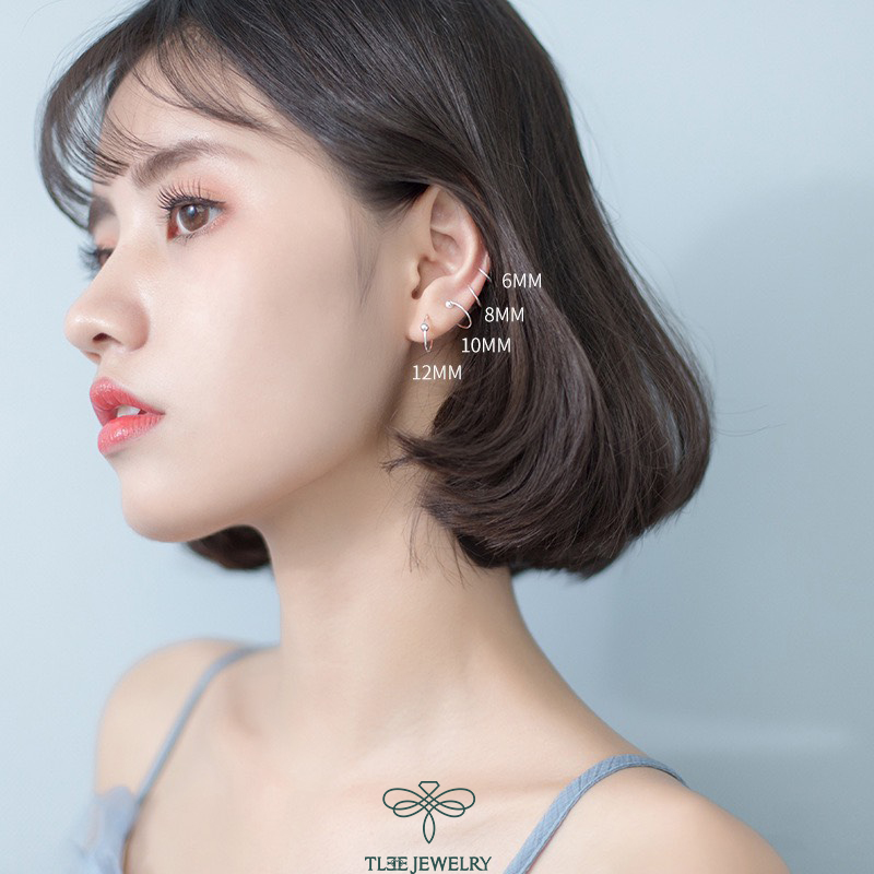 Khuyên tai bạc TLEE tròn mix một bi cố định basic TleeJewelry B0212