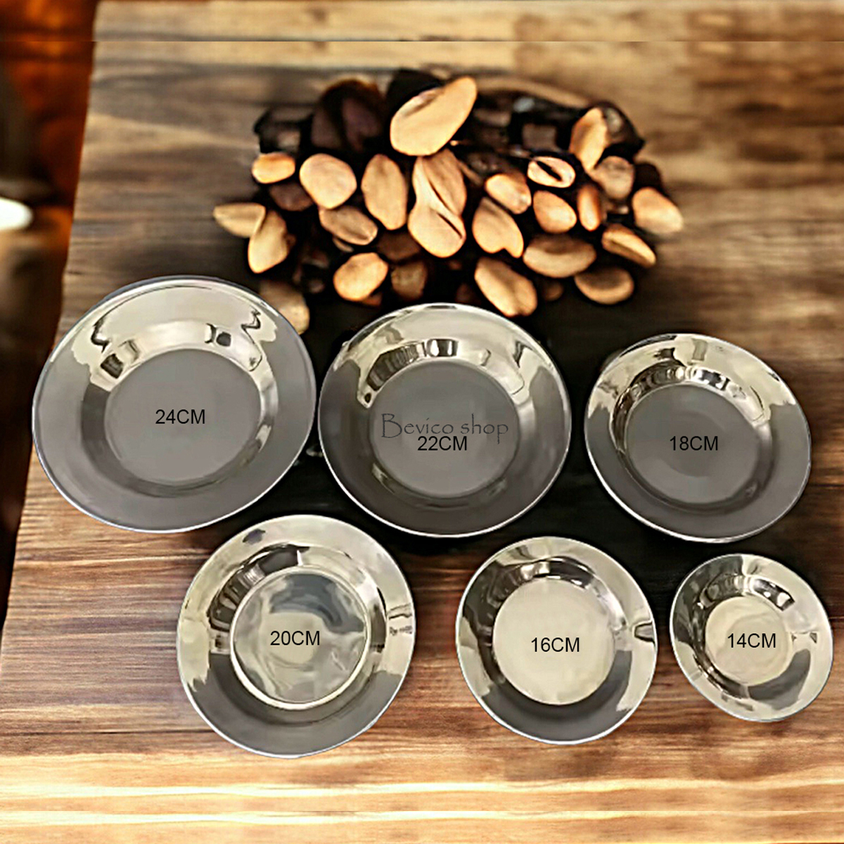 Bộ Dĩa Inox Tròn Nhiều  Cỡ 16/18/20/22/24cm sử dụng đa năng, tiện lợi