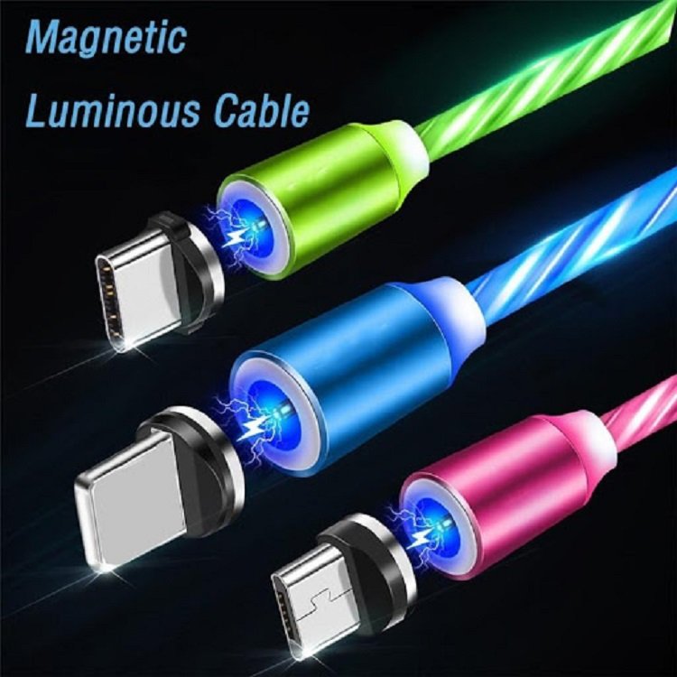 [Cáp có đèn LED như dòng chảy] Dây Sạc Nam Châm Hút Cực Mạnh Lightning (Iphone)Micro USB Type C Dùng Bền Bỉ Tiện Ích