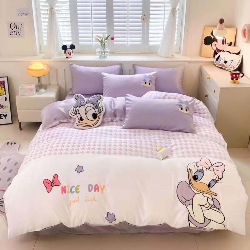 Set 5 Món Vỏ Chăn Ga Gối Phi Lụa Mickey Mouse Hàng Nhập Khẩu