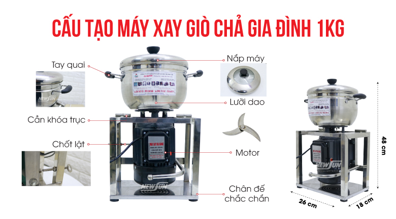 Máy xay thịt,cá,làm giò chả, ruốc mini NEWSUN 1kg/ mẻ  - 🎁Qùa tặng phụ kiện-Hàng chính hãng  - Bảo hành 12 tháng