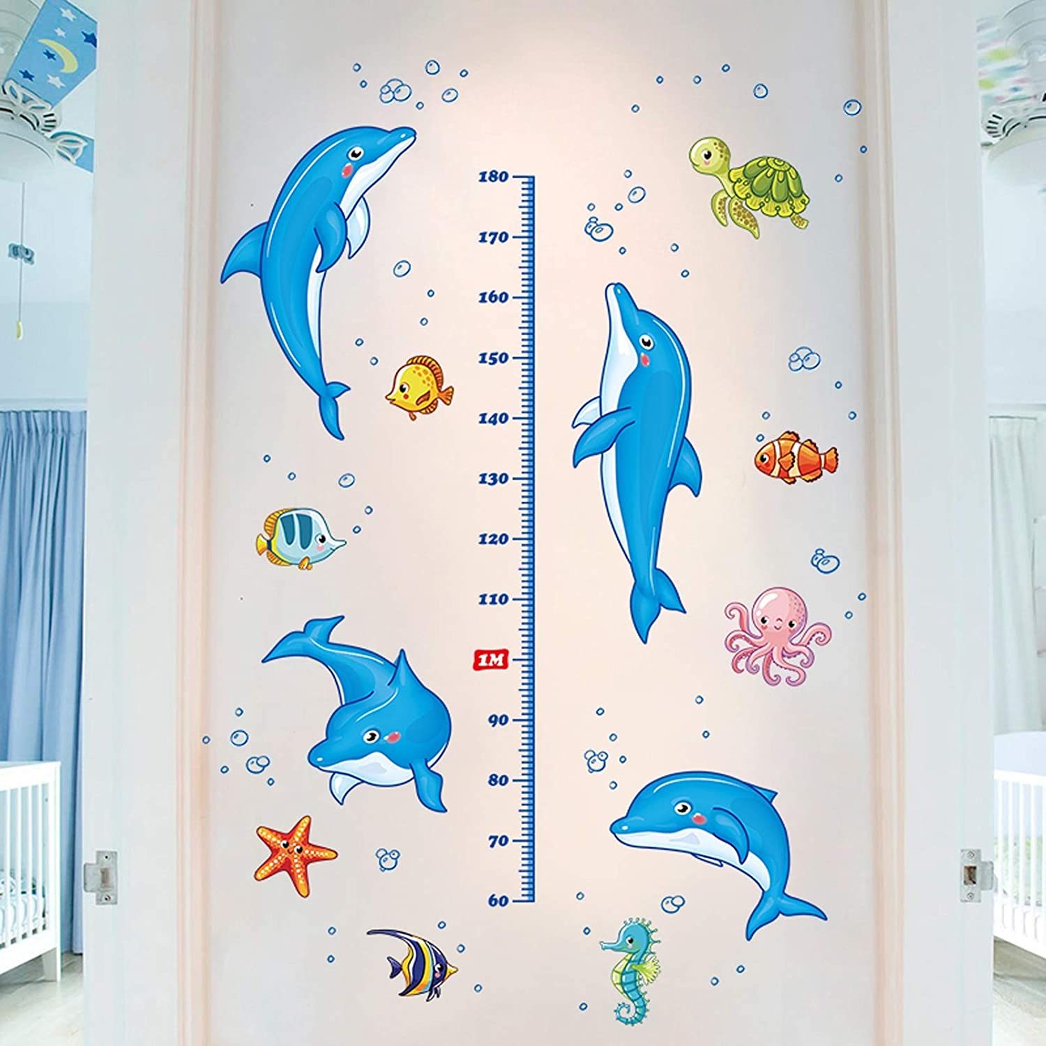 [HCM]Decal dán tường thước đo cá heo xanh mẫu 2