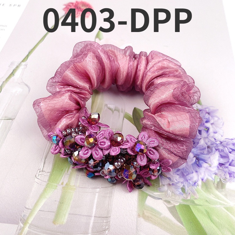 Korean version Organza hair circle exquisite head rope women's leather band tied horsetail crystal broken flower Hair Accessories