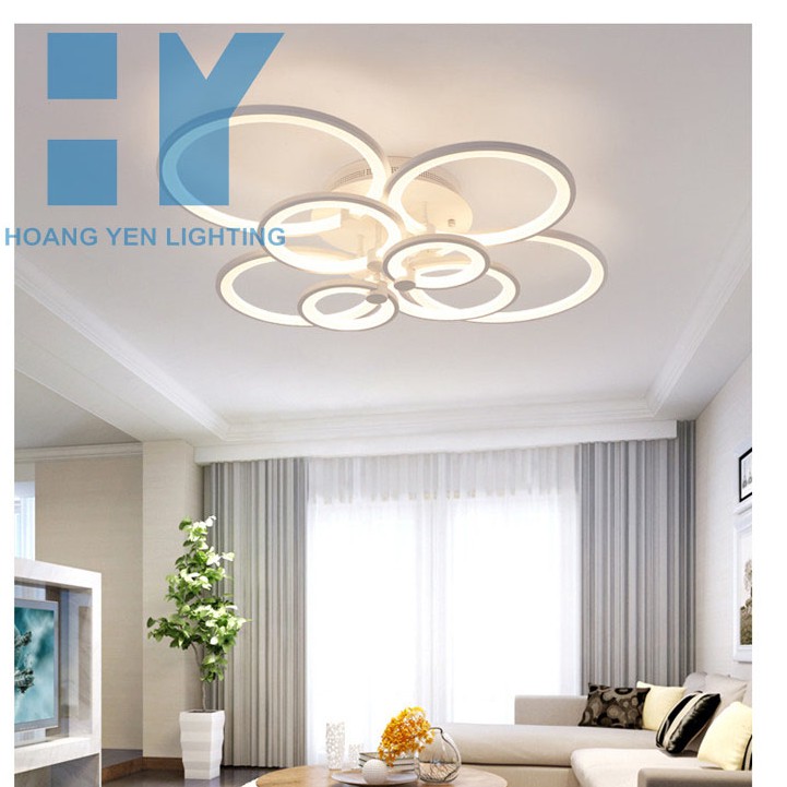 Đèn ốp trần - đèn led ốp trần - mâm đèn ốp trần 8 vòng tròn- tặng kèm điều khiển từ xa- bảo hành 24 tháng