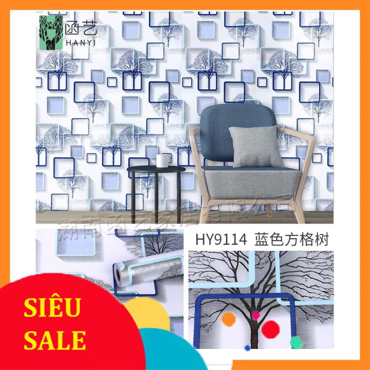 Giấy dán tường ô vuông xanh 0.45*10m
