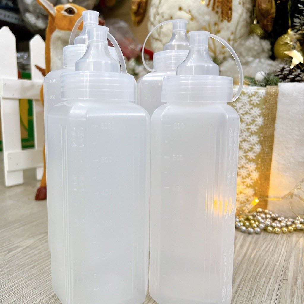 Bình nhựa đựng sốt vuông (300ml/600ml/1000ml)