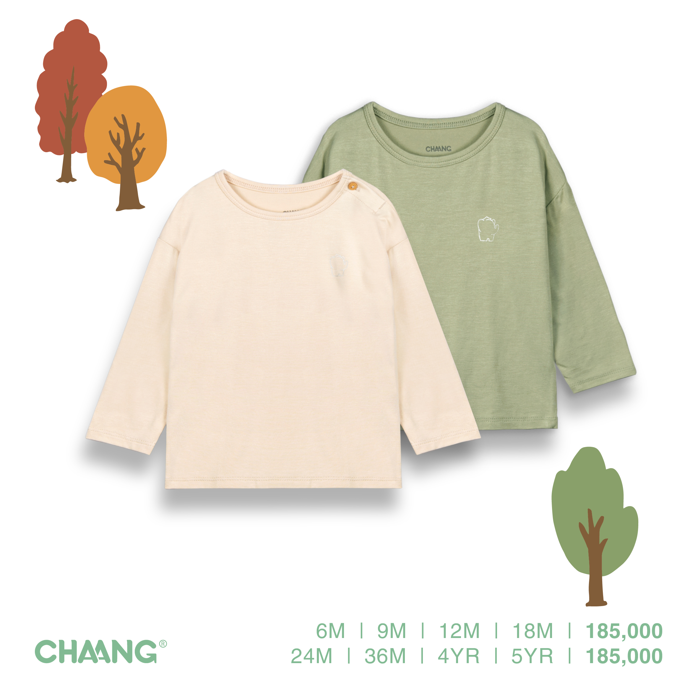 [CHAANG] Set 2 áo dài tay Park xanh lá/be Chaang