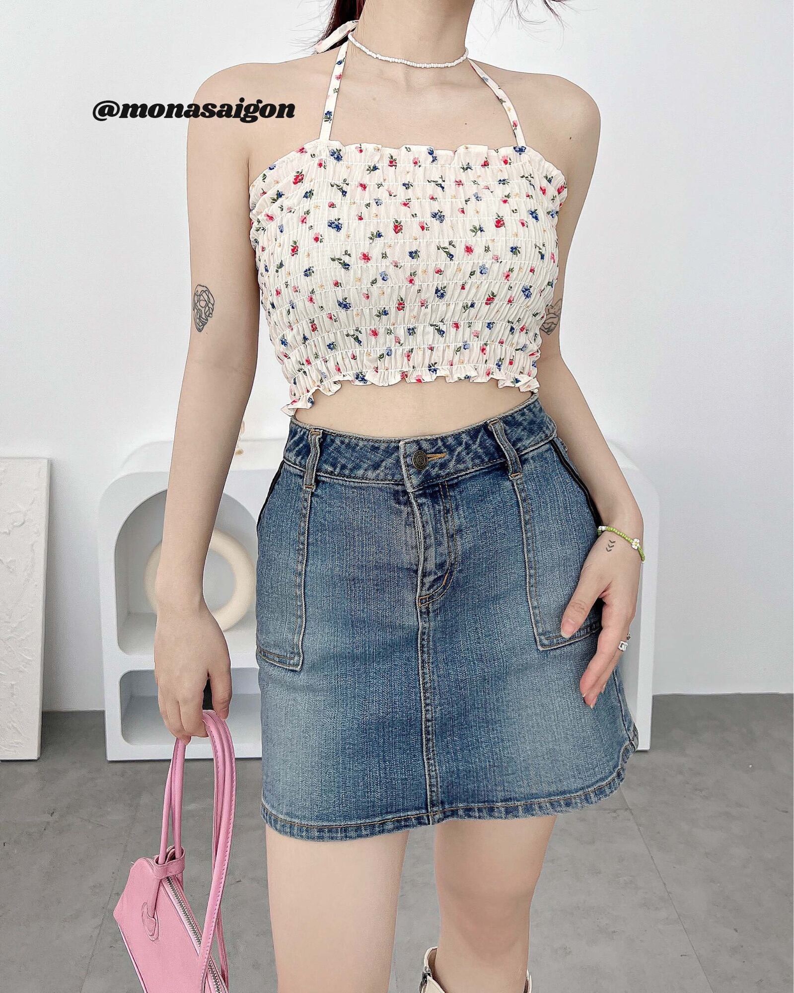 [VOUCHER 12%/149K] Áo croptop hoa nhí MONÁ - ZINA