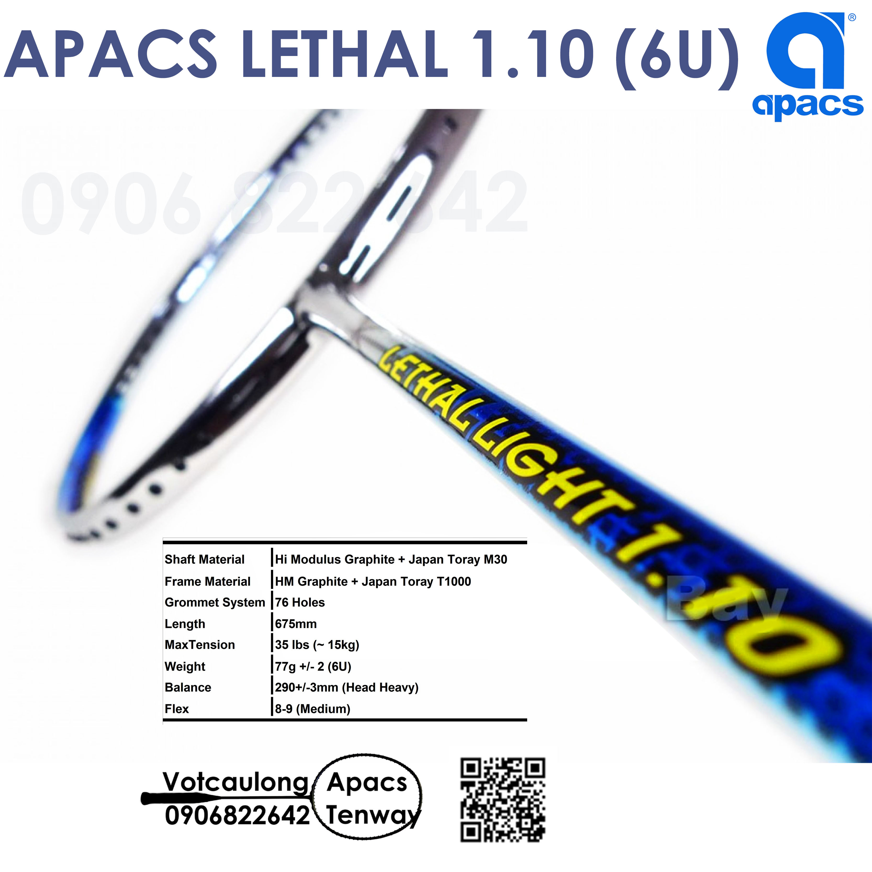 [Chính hãng BH] Vợt cầu lông Apacs Lethal Light 1.10 (6U)  | Siêu nhẹ như không