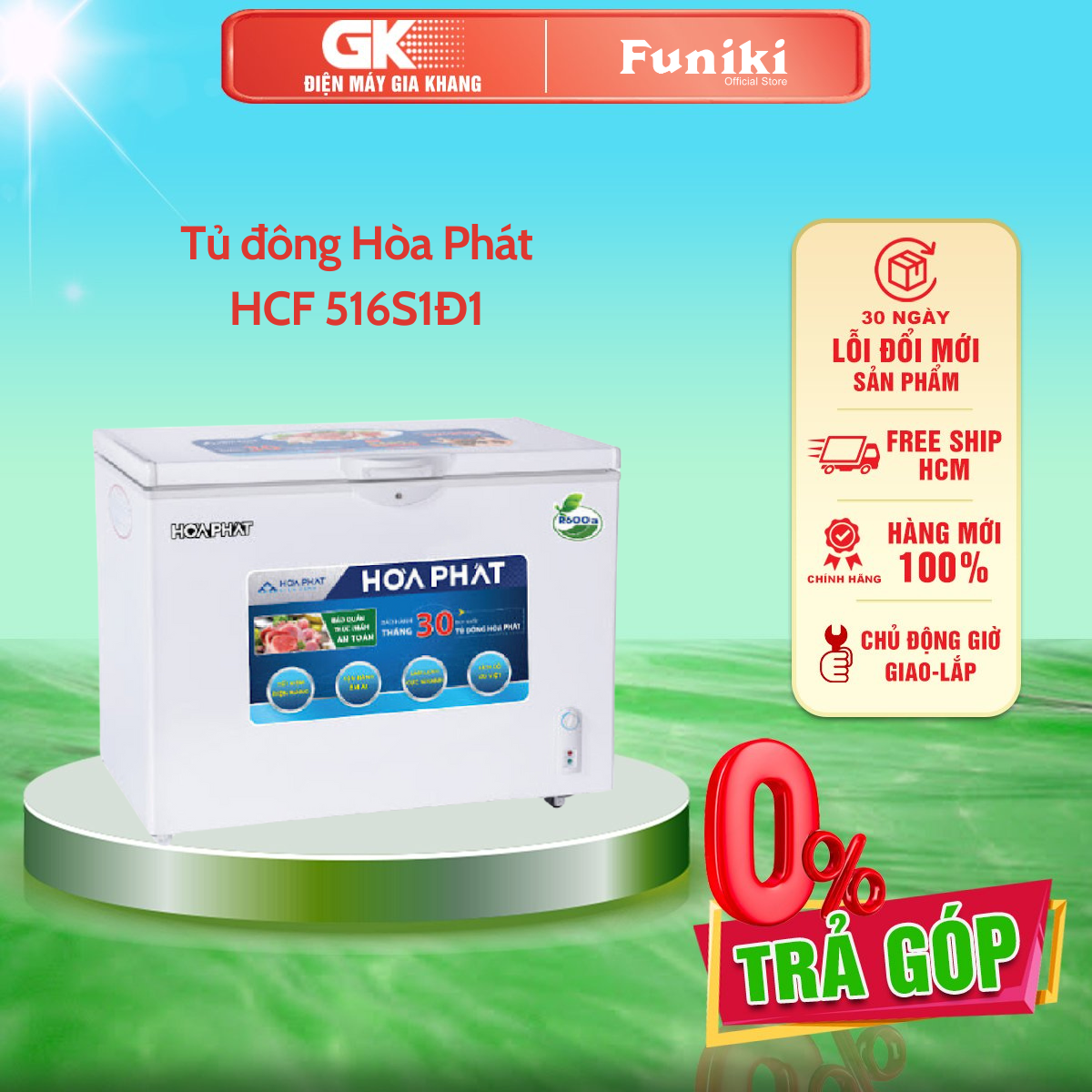 Hcf 516s1ð1 tủ đông hòa phát 252l hcf 516s1đ1 1 ngăn đông dàn đồng - giao toàn quốc - freeship hcm
