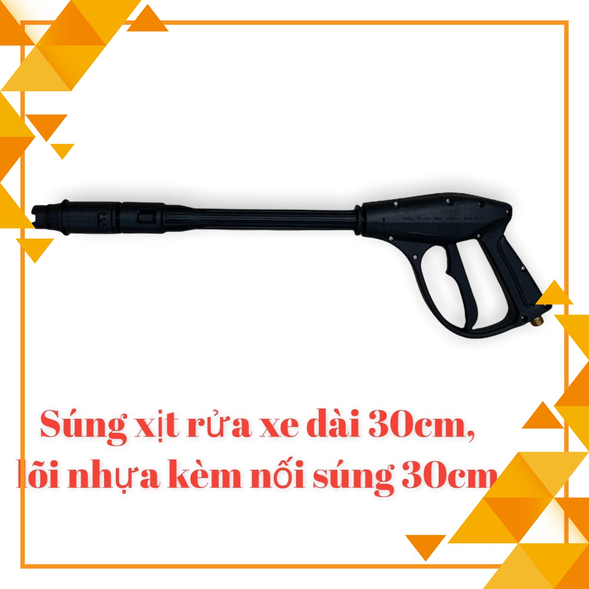 Súng xịt rửa xe lõi nhựa đặc ĐK ngoài Ø14mm+cần nối nhựa đặc D30cm đầu gài,máy xịt rửa xe áp lực cao,SUNG4+NOINHUA30