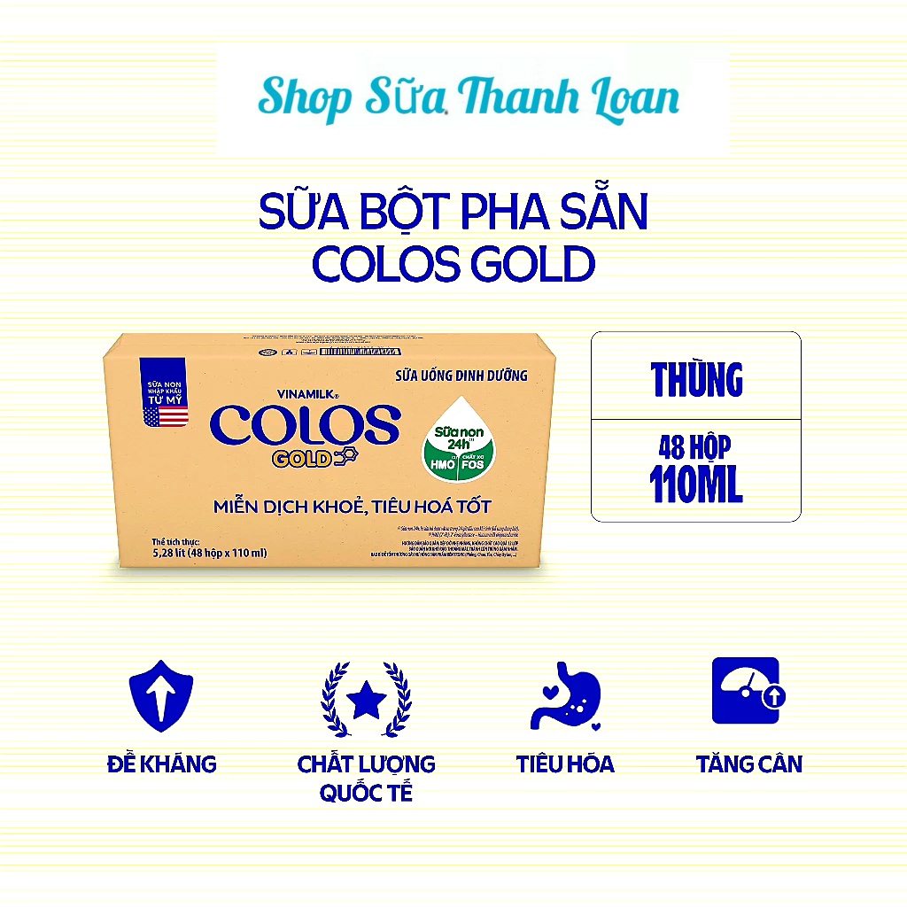 (HSD T12-2024) (Có Thẻ Tích Điểm) Thùng 48 Hộp Sữa Uống Dinh Dưỡng Vinamilk ColosGold 110ml.