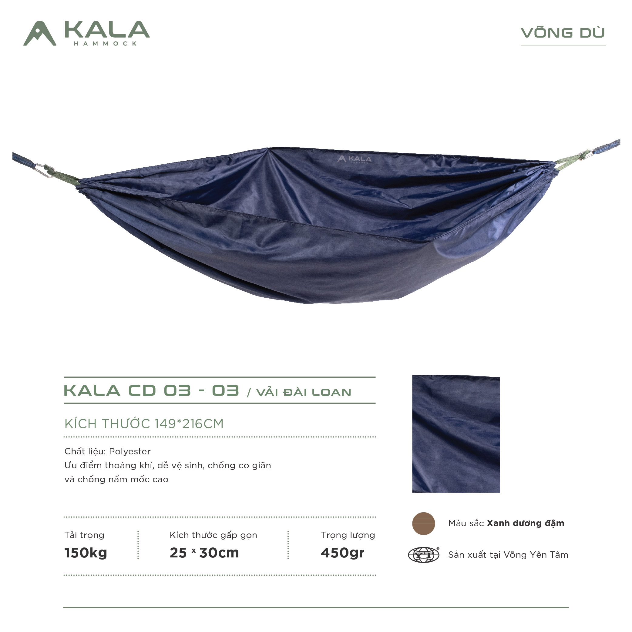 Võng dù polyester trơn 2 LỚP tặng 5m dây