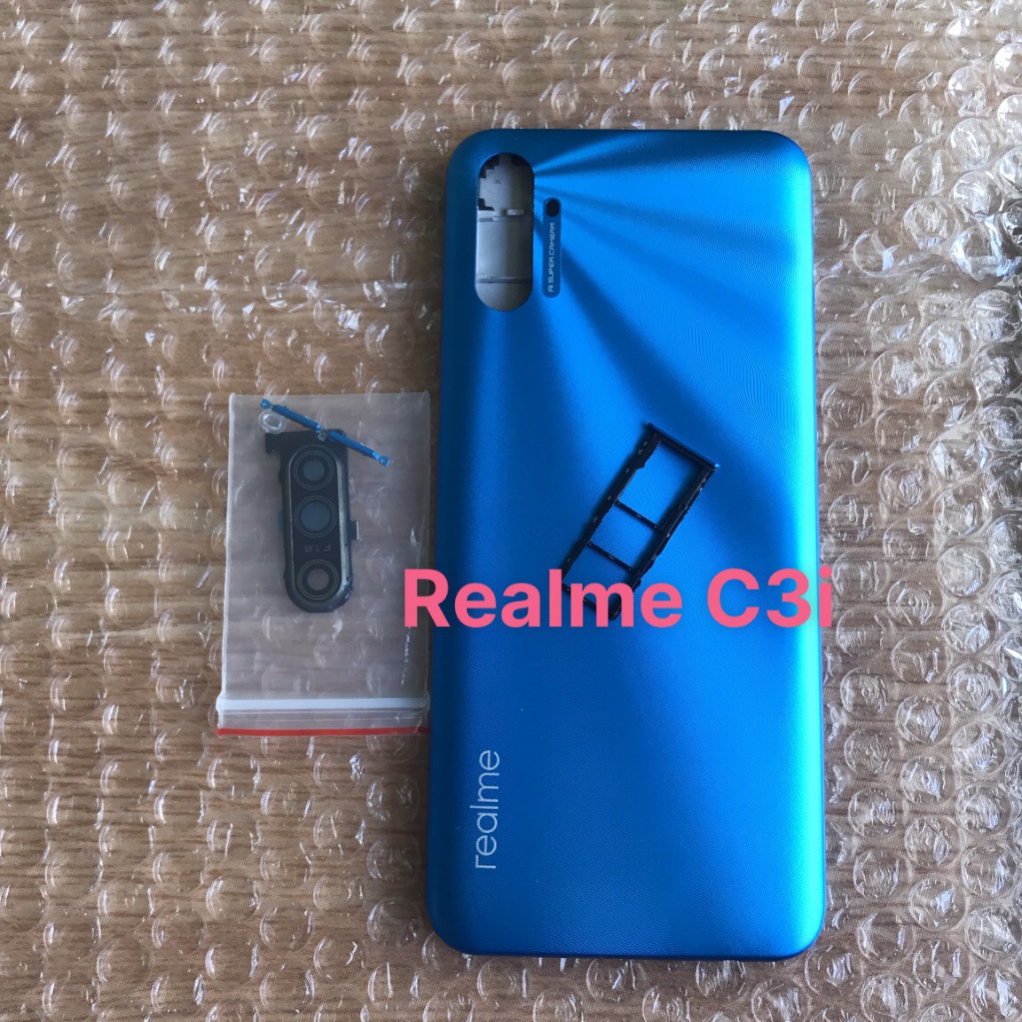 Bộ vỏ realme c3i zin có kính camera + phím+ khay sim