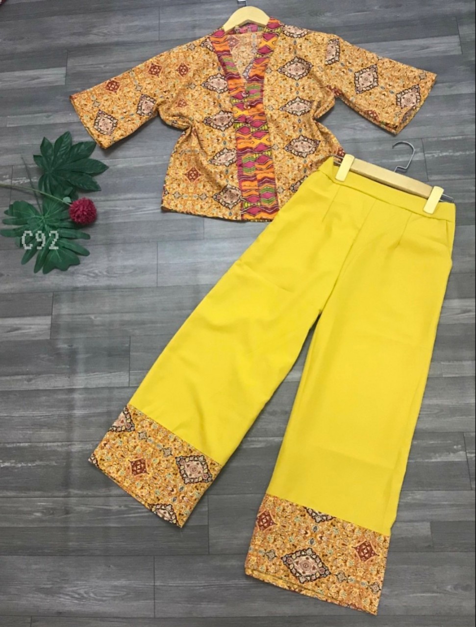 Sét bộ lam thổ cẩm ống rộng-ZU HC