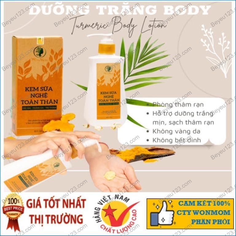COMBO Nghệ dưỡng toàn thân & da mặt Wonmom (1 Kem sữa nghệ toàn thân + 1 Kem nghệ tươi hữu cơ)