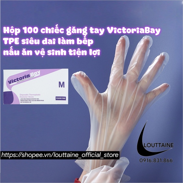 Găng tay rửa bát làm bếp vệ sinh VictoriaBay bao tay siêu dai chất liệu TPE không mùi không bột hộp 100 cái