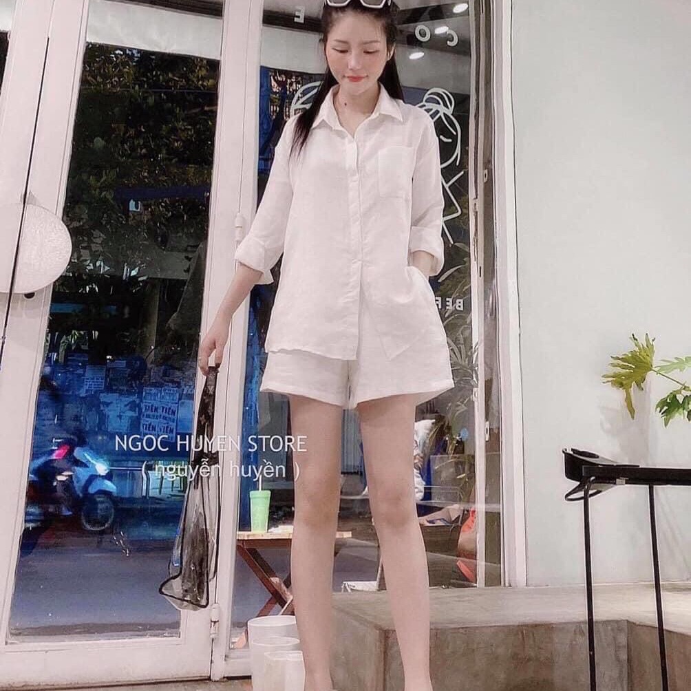 Set áo sơ mi quần đùi chất đũi
