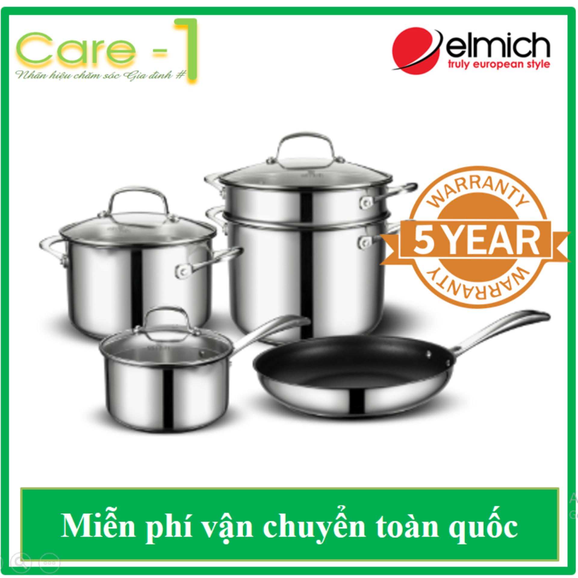 BỘ NỒI CHẢO INOX CAO CẤP ELMICH PREMIUM EL-3134 -  BẢO HÀNH 5 NĂM