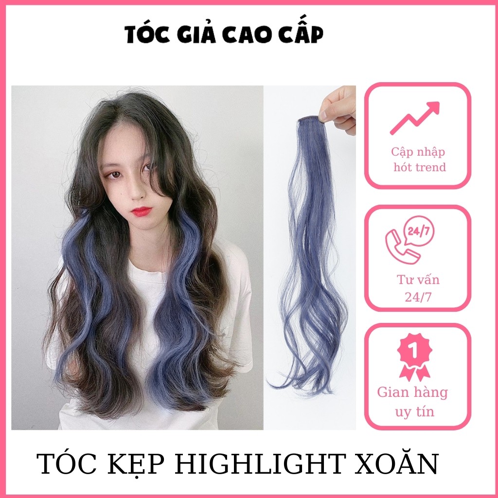 Tóc giả kẹp highlight xoăn dài sợi tơ cao cấp