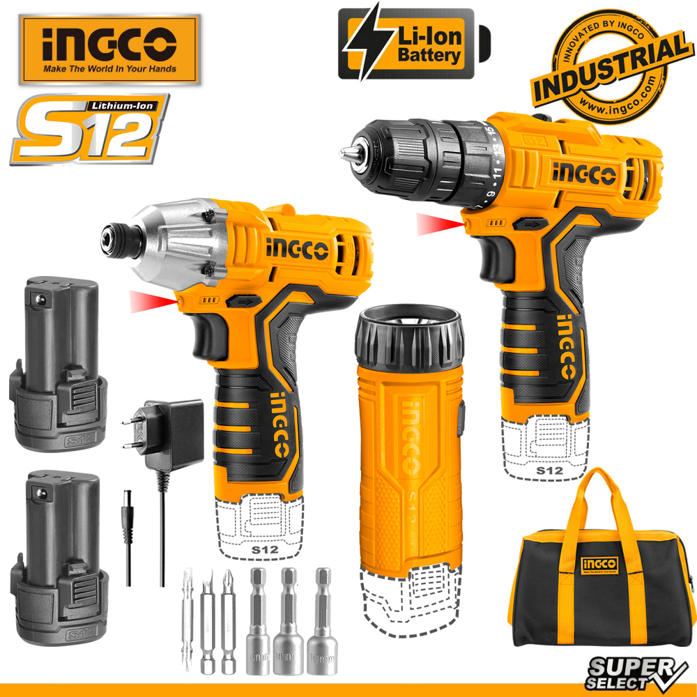 Bộ combo 3 máy siết vít , máy khoan , đèn dùng pin 12v ingco ckli1203