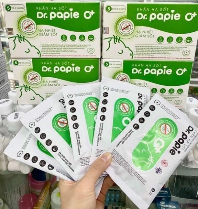 Khăn lau hạ sốt 0+ dr papie cho bé hạ nhiệt giảm sốt ngăn ngừa co giật - dr. papie