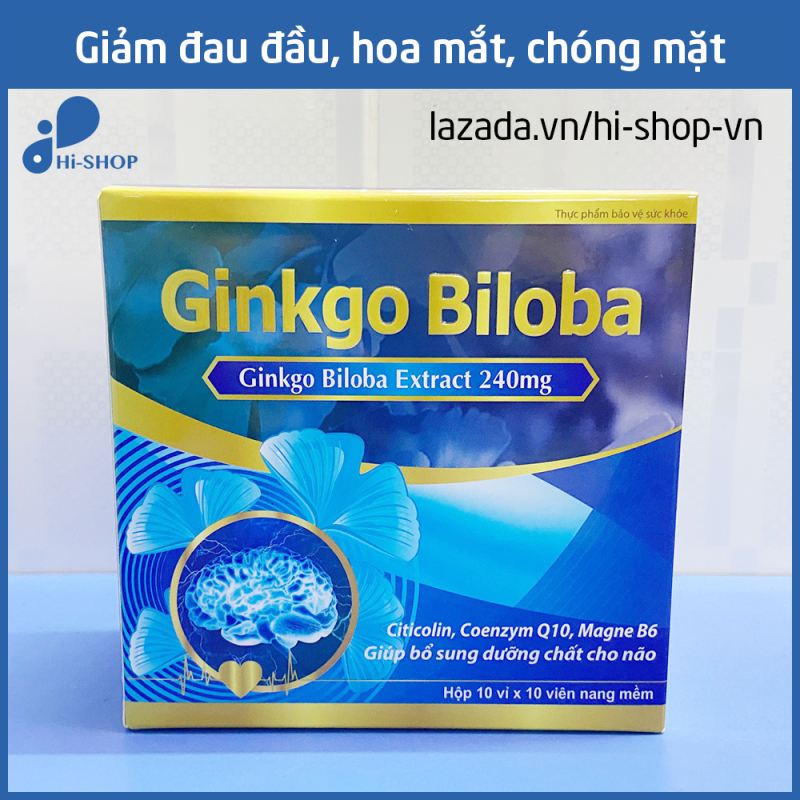 Hoạt huyết dưỡng não Ginkgo Biloba Extract 240mg giảm đau đầu, hoa mắt, chóng mặt, rối loạn tiền đình - Hộp 100 viên Ginkgo Biloba, cao đinh lăng, cao lạc tiên