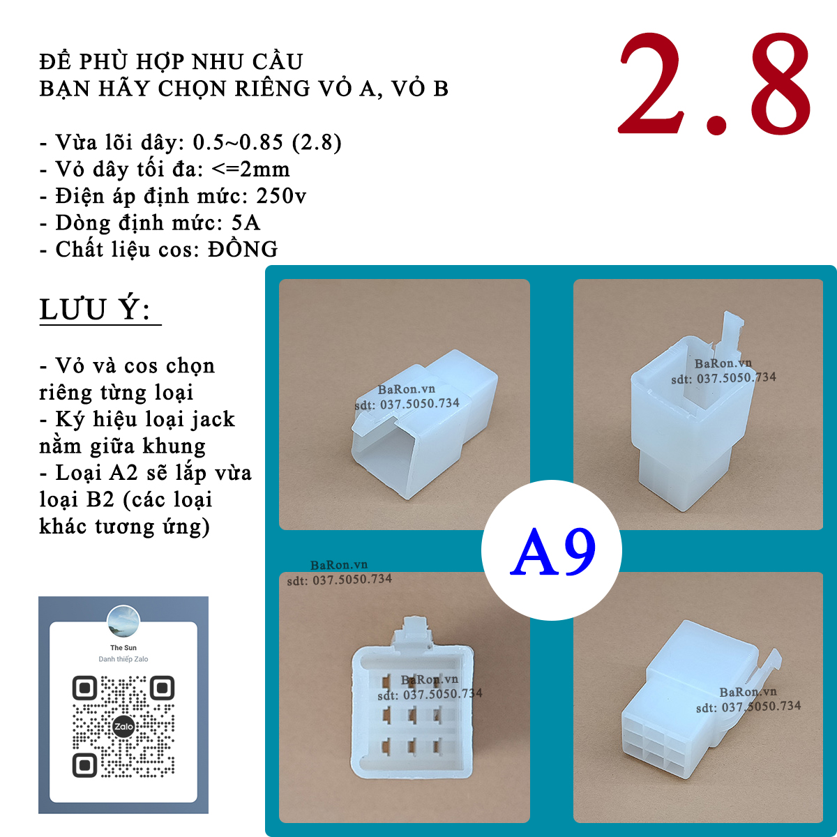 Connector power cord 9p cos 2.8 Universal for motorcycle-cars-machine tools