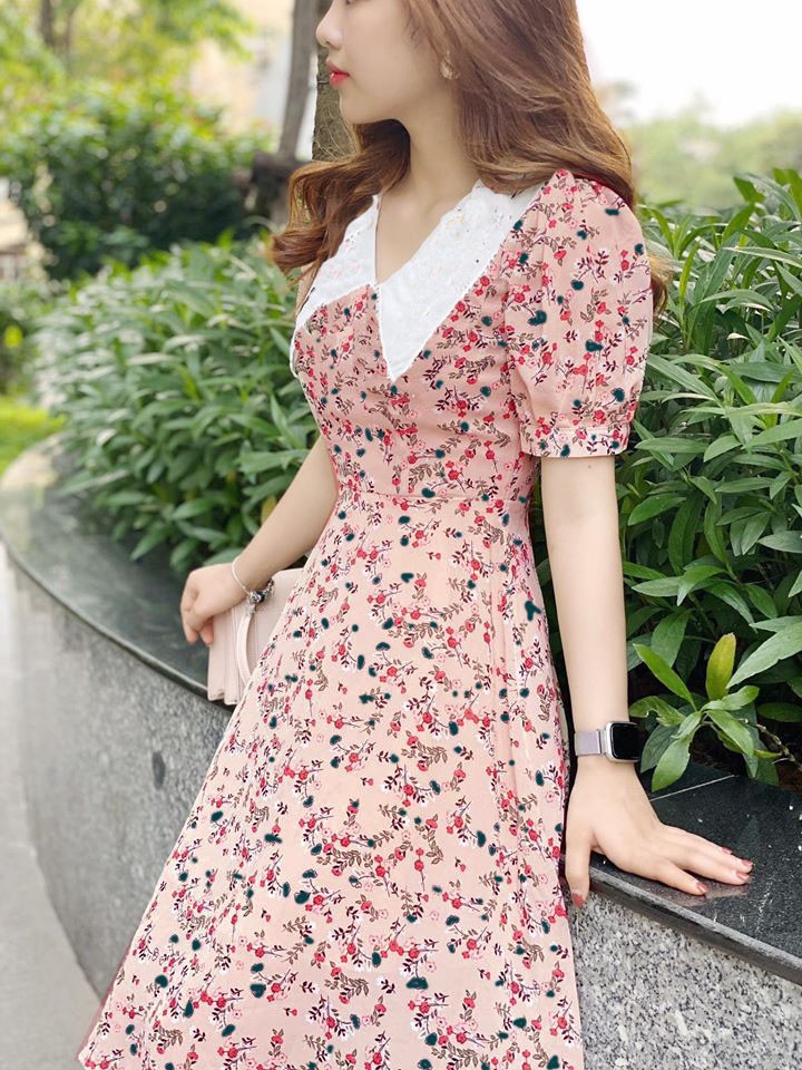 [HCM]ĐẦM HOA XÒE CỔ SEN NHỌN SIÊU XINH