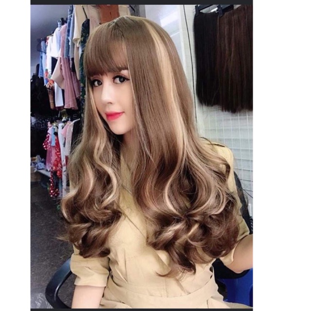 Tóc giả phối line 💜FREESHIP💜 tóc cả đầu móc line bạch kim lửng - cc50