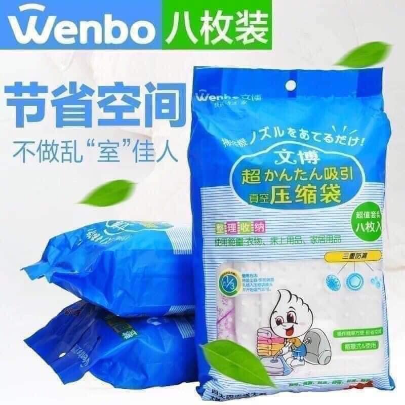 Set 8 túi hút chân không Nhật Bản kèm bơm điện 2 chiều Wenbo , bộ 8 túi hút chân không cất chăn màn quần áo, túi Đựng Quần Áo, Chăn Màn Hút Chân Không, bảo quản, chống ẩm mốc