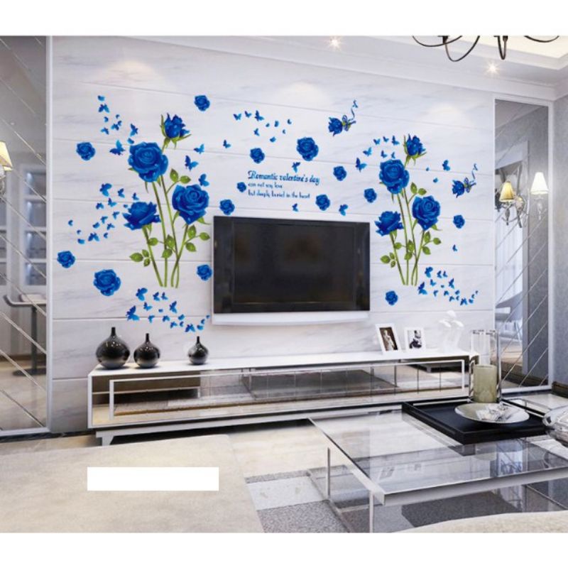 Decal dán tường hoa hồng xanh( combo 2 tấm)