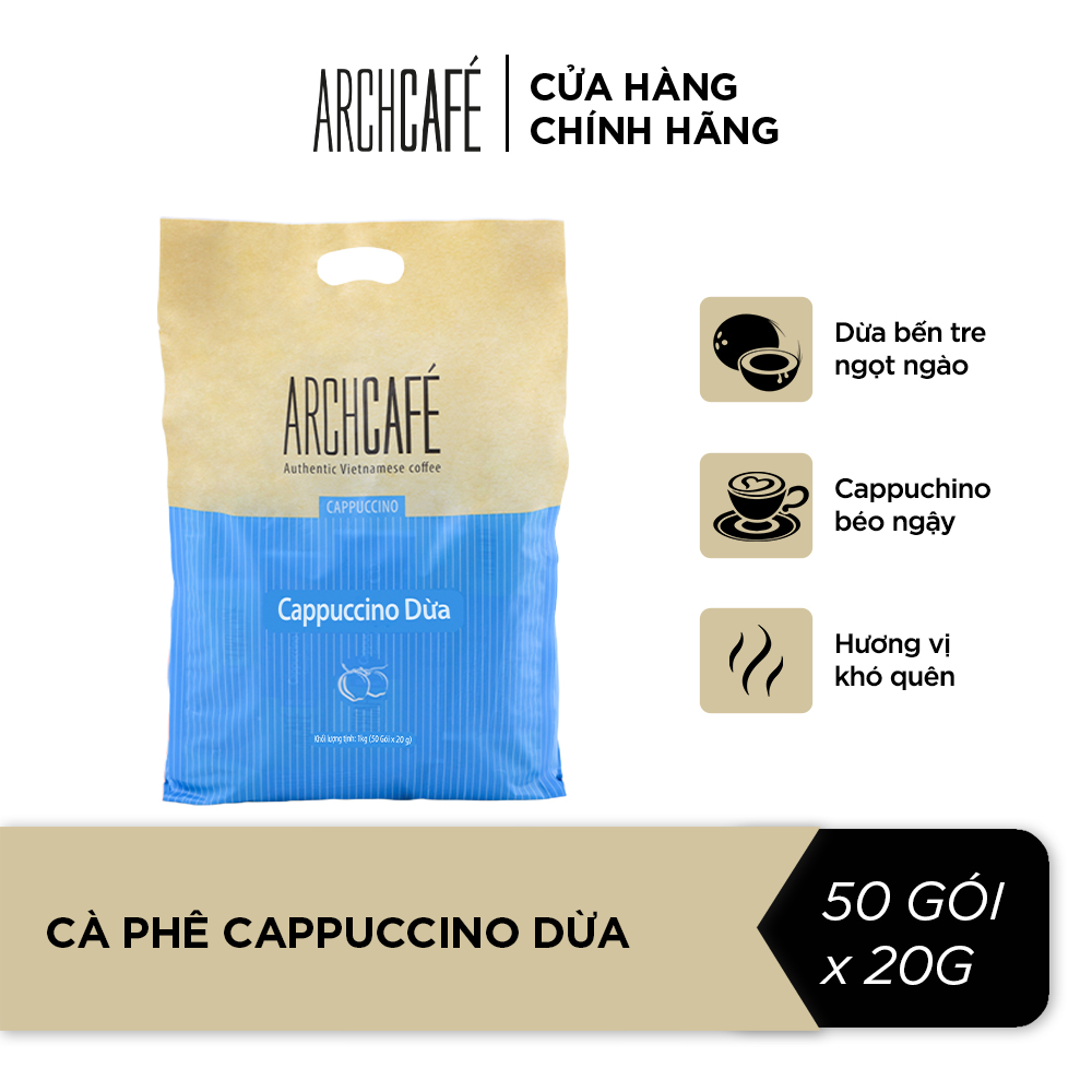 Túi Cà phê Cappuccino Dừa - Cafe hoà tan Archcafé (túi 50 gói x 20g)