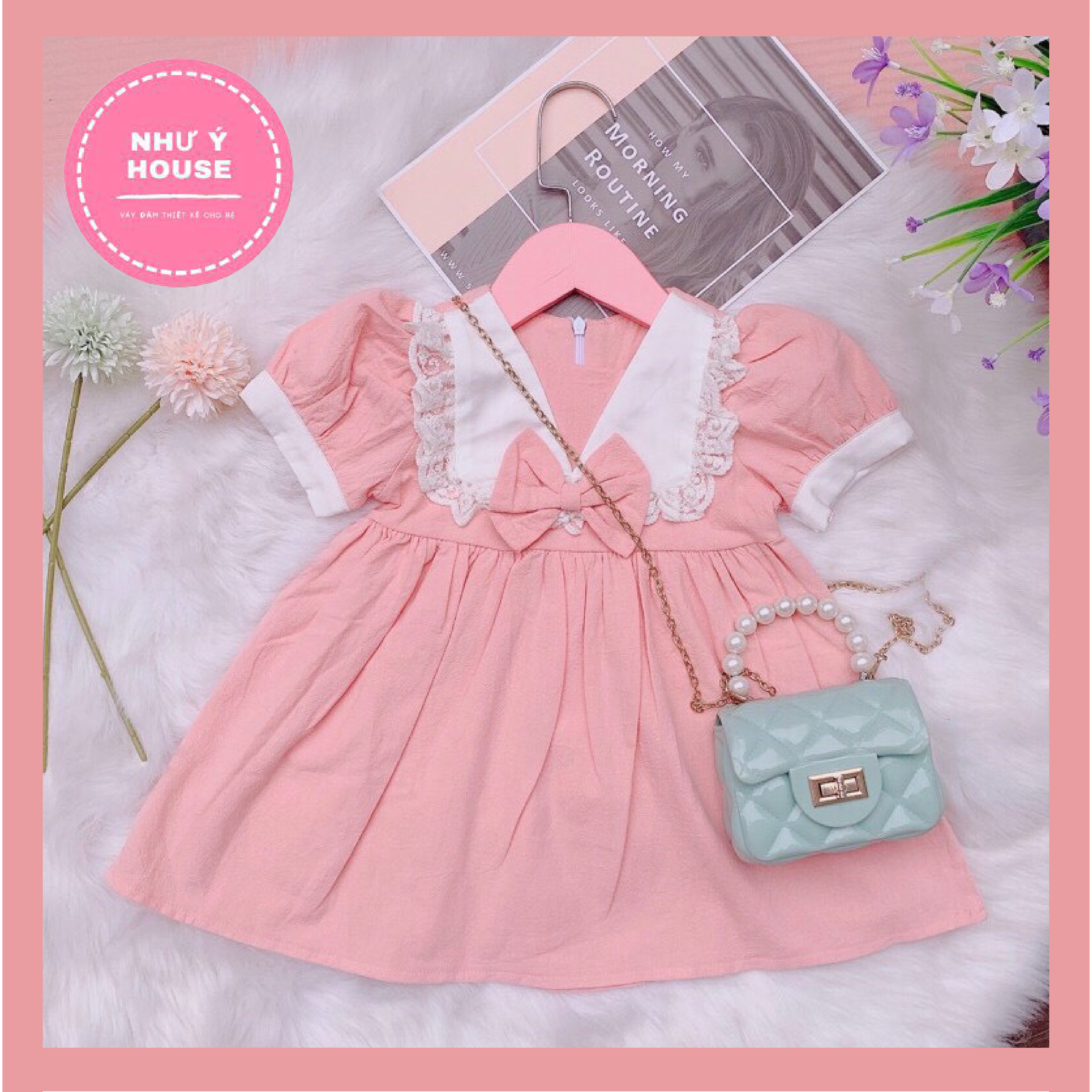 Váy bé gái 🌷𝑭𝑹𝑬𝑬𝑺𝑯𝑰𝑷 𝑴𝑨𝑿 Đầm hồng thiết kế cho bé gái 🌷 Hàng thiết kế VNXK cho bé từ 1-8 tuổi