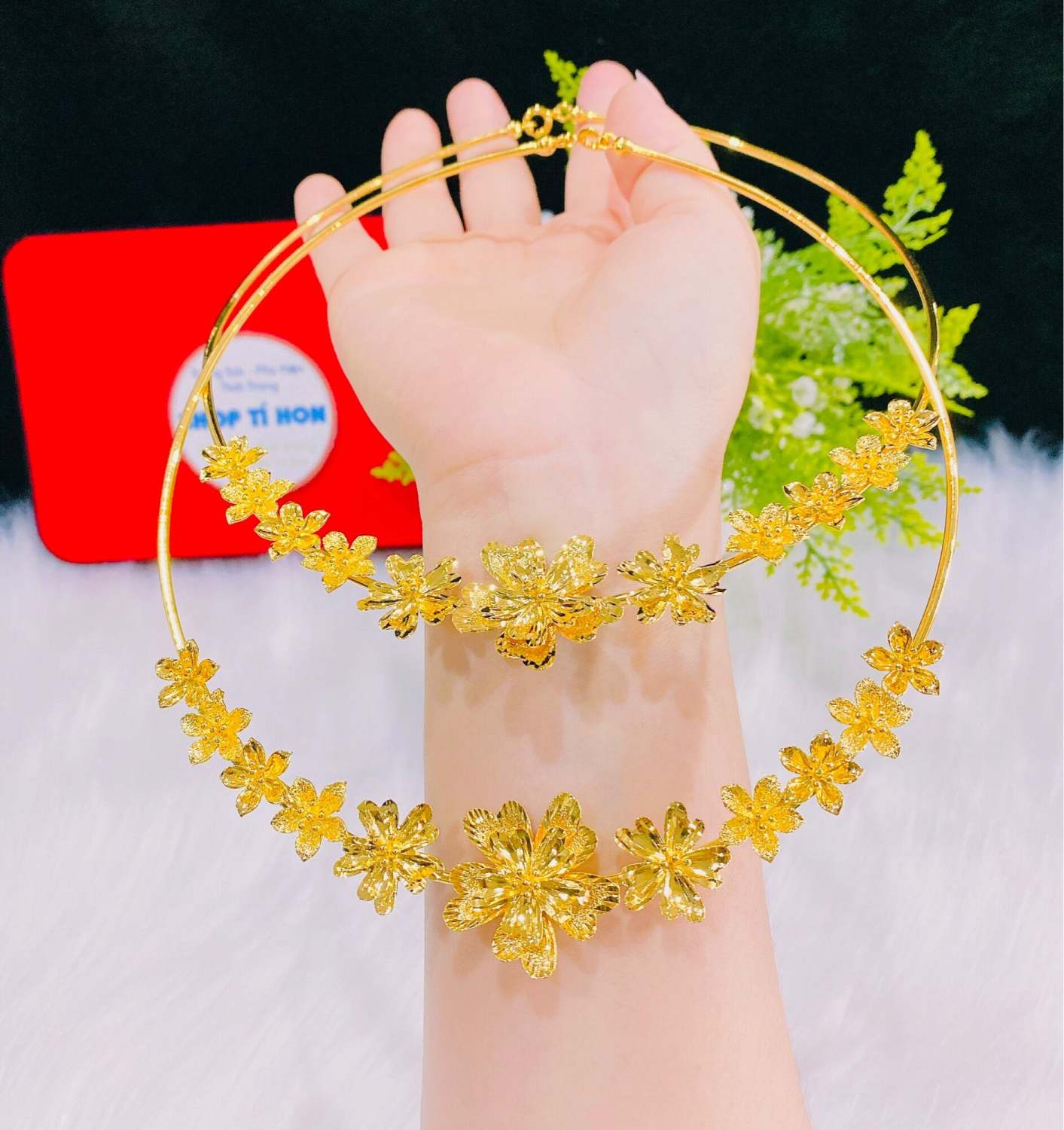 Kiềng cổ hoa cưới cô dâu mạ vàng 24k cao cấp mẫu mới siêu đẹp