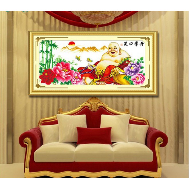 Tranh Thêu Chữ Thập Chỉ Lụa Phật Di Lặc