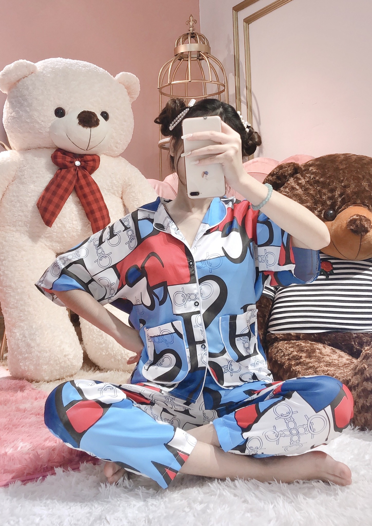 ĐỒ BỘ NỮ TAY DƠI HÌNH LẬP THỂ-BÒ SỮA -VẢI MÁT-ĐỒ BỘ PYJAMA LỤA SATIN BIGSIZE