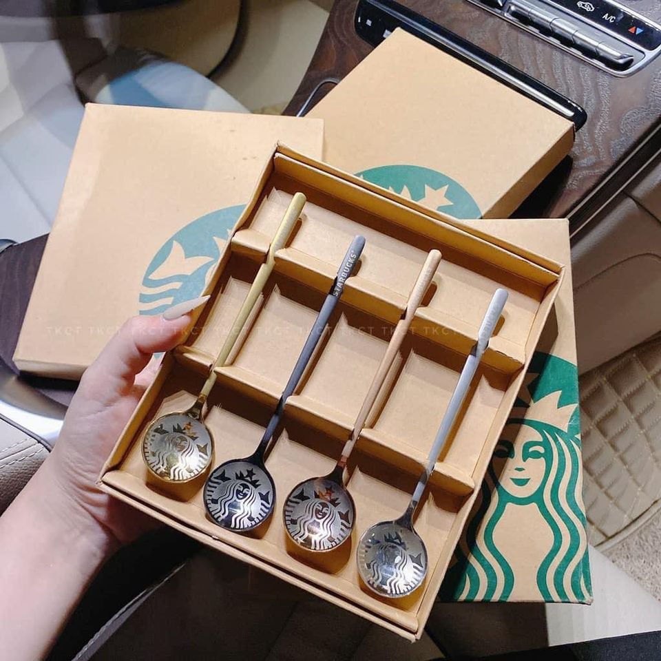 SET 4 THÌA MUỖNG STARBUCK SANG TRỌNG (kèm hộp đựng như hình)