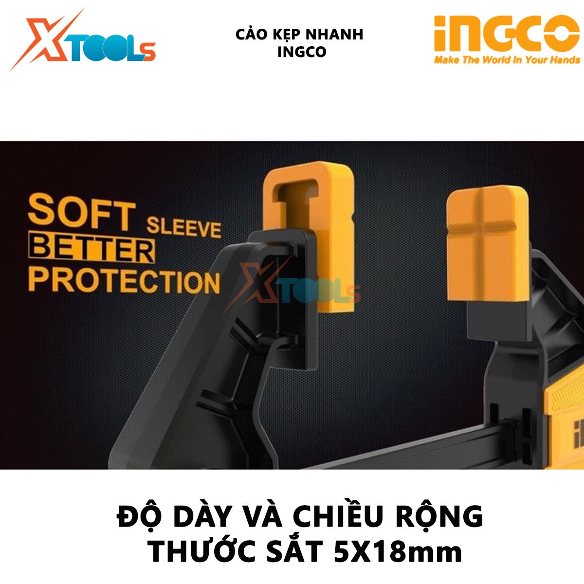 Cảo kẹp nhanh INGCO | thanh kẹp nhanh đa năng thép không rỉ, trọng lượng kẹp tối đa 60kg, dài 150-450mm