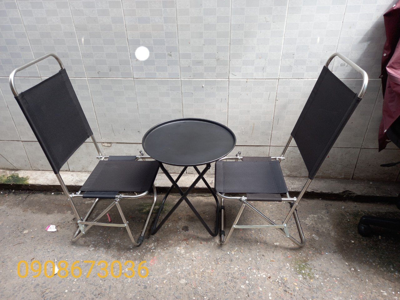 (HCM)Bộ 1 bàn 2 ghế  xếp inox lưng thấp