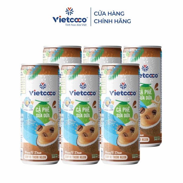 COMBO 6 CÀ PHÊ SỮA DỪA LON NHÔM VIETCOCO 240ML