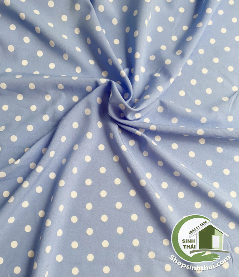 Vải lụa Hàn Quốc chấm bi màu xanh dương [ 1 mét x khổ 155cm ] Cắt thành 1 tấm liền tùy theo số lần đặt