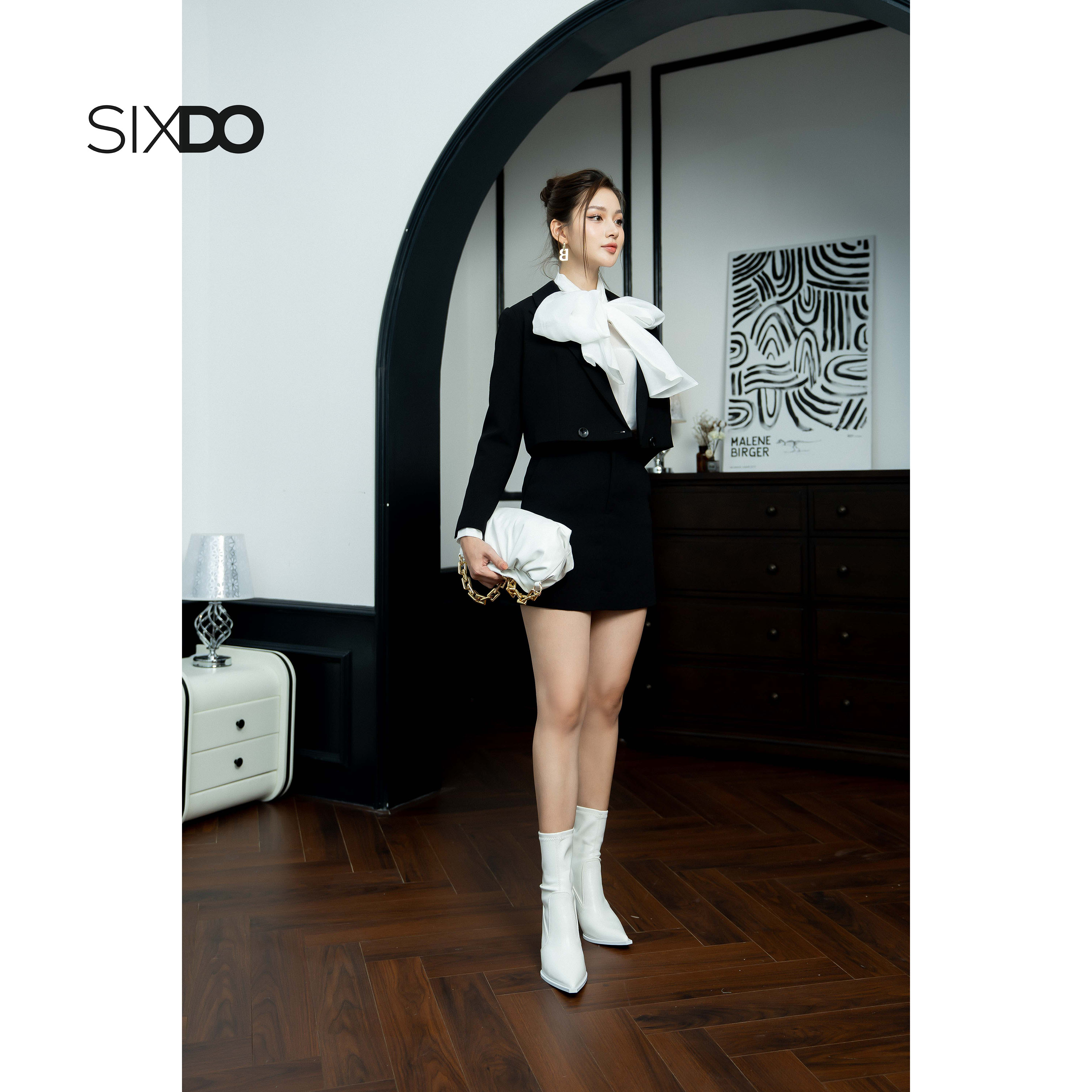 Áo Vest nữ đen dáng lửng SIXDO (Black Cropped Double Breasted Woven Vest)
