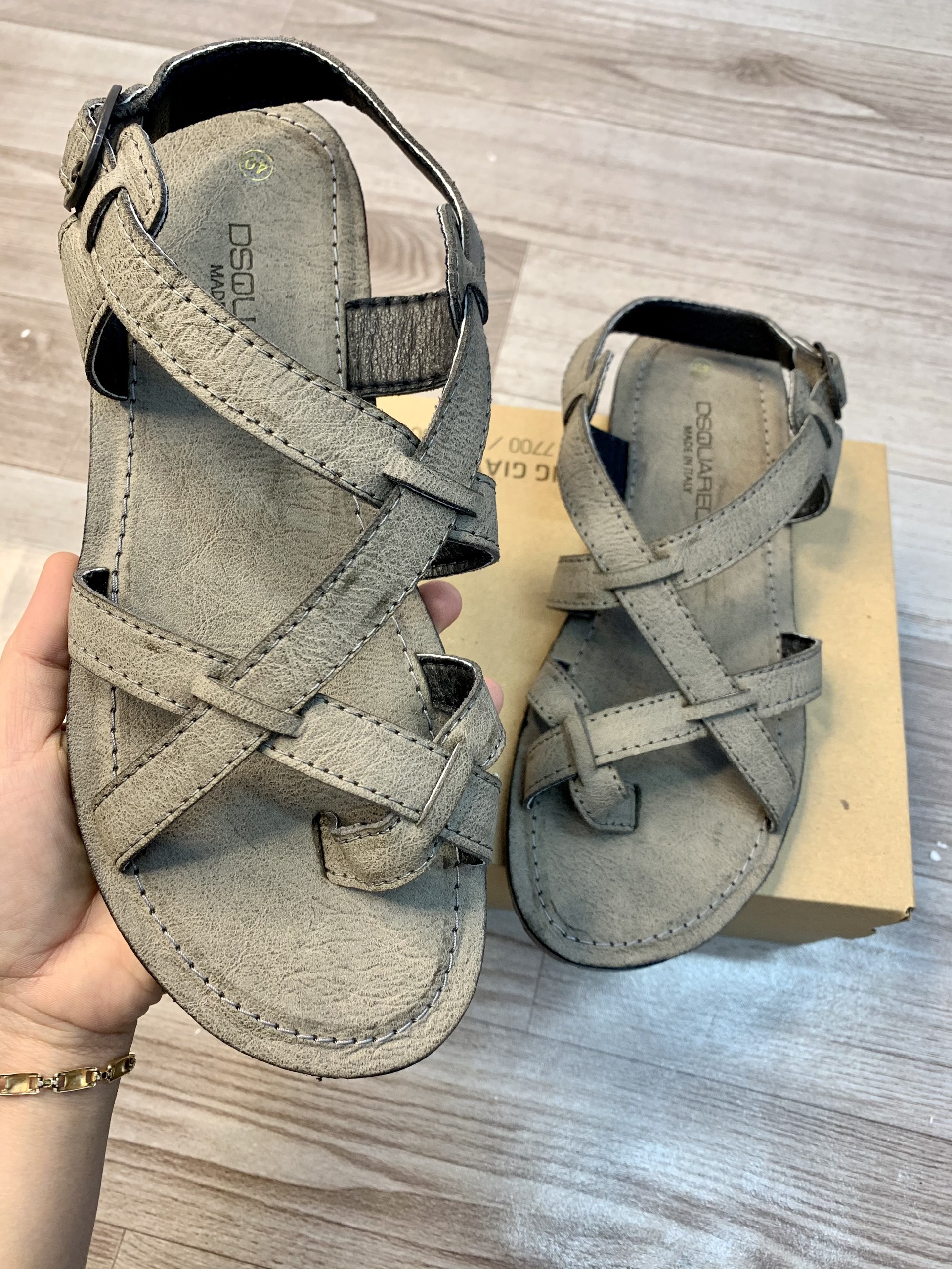 Sandal da bò- dép da bò cao cấp 2 màu đen xám