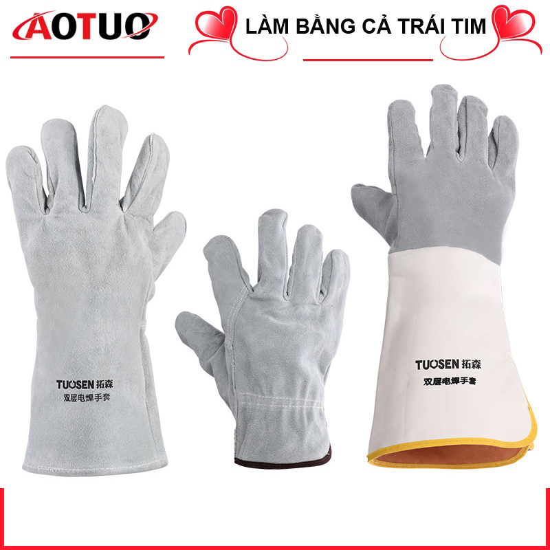 Găng tay hàn nhiệt chống cháy DA BÒ, Găng tay bảo hộ da hàn thấm hút mồ hôi, chống cháy, chịu nhiệt, chống cắt, độ bền cao, bao tay hàn cắt - Chính hãng TUOSEN