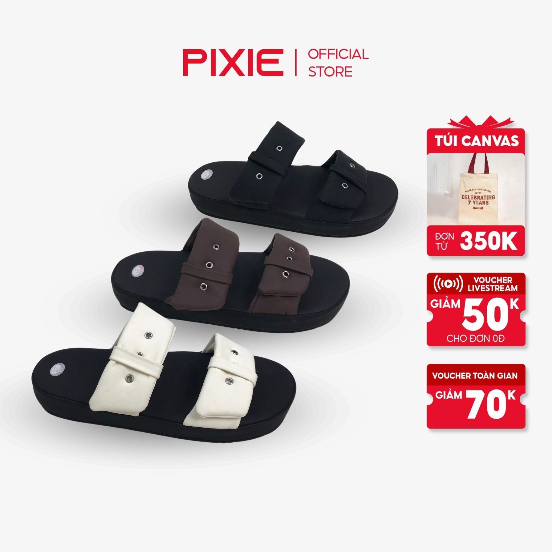 Dép 2 quai ngang kiểu đế bệt 2cm Pixie E301
