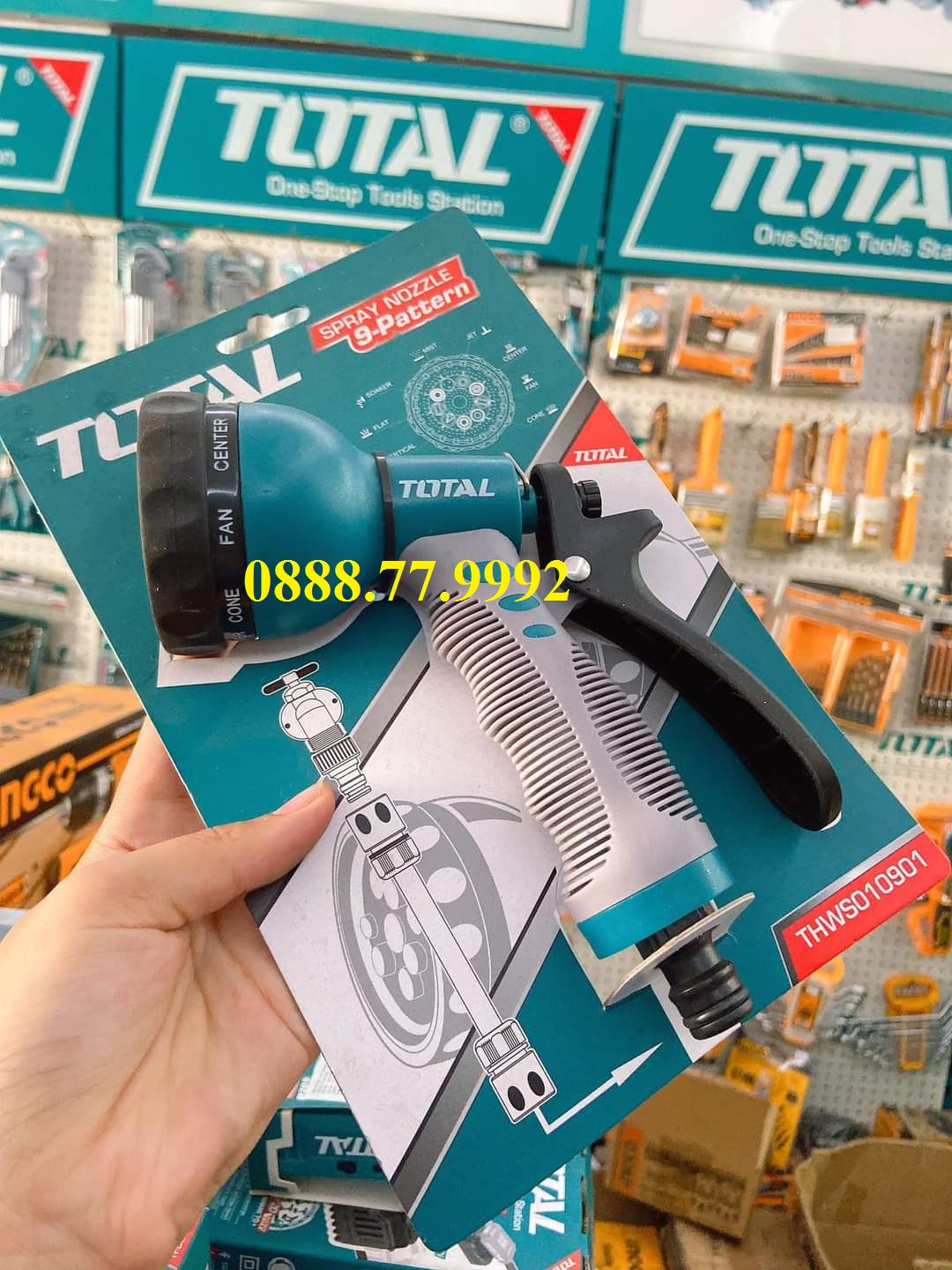 Vòi phun nước xịt rửa TOTAL THWS010901 Vòi xịt tưới cây 8 tia, bộ công cụ 3/4", thân nhựa ABS TPR tay cầm thoải mái