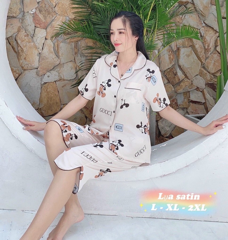 BỘ PIJAMA LỤA SATIN LỬNG SIZE L ( 49KG-54KG ) QUẦN CÓ TÚI SÂU
