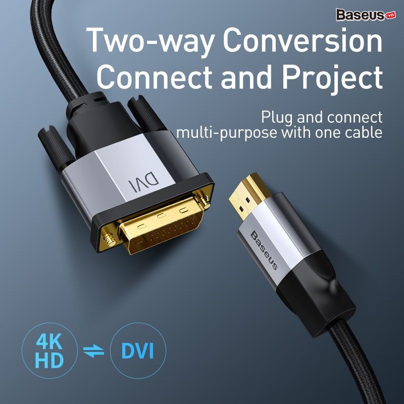 Cáp chuyển HDMI sang DVI Baseus Ẹnoymet Series (HDMI 4K male to DVI male, bidirectional adapter cable)